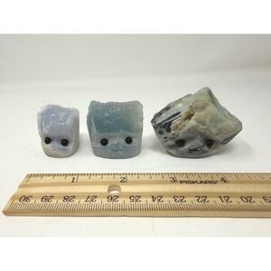 Set of 3 Blue Lace‎ Agate & Aquamarine Crystal Rock Buddies Hand Carved Stone